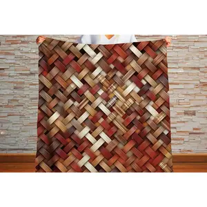 Sherpa Throw Blanket - Rustic Woven Basketweave Pattern Cozy Brown & Red Plaid Style - Soft Plush Throw Blanket