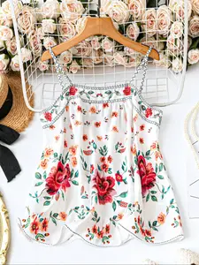 Plus Size Women's Floral Print Casual Vacation Spaghetti Strap Top, Adjustable Shoulder Straps, Perfect for Daily Commuting & Vacations