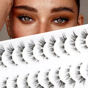 Natural Look Realistic Synthetic False Eyelashes, 10 Pairs with Gentle Clear Adhesive for Eye Makeup, Comfortable Daily Use for Women and Girls