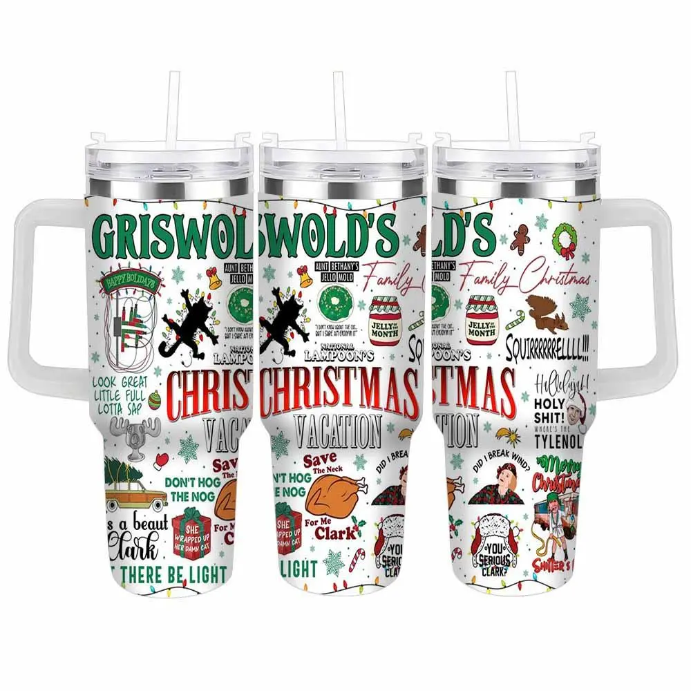 Griswold's Christmas Vacation Insulated Travel Tumbler - 40oz/30oz/20oz Portable Water Bottle Flask, Squirrel & Christmas Lights Graphics, Durable Insulation, Perfect Holiday Gift for Family & Friends