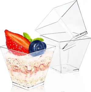 50Pcs Square Mini Plastic Dessert Cups,3.5Oz Clear Plastic Parfait Appetizer Cup for Desserts,Appetizers,Ice Cream
