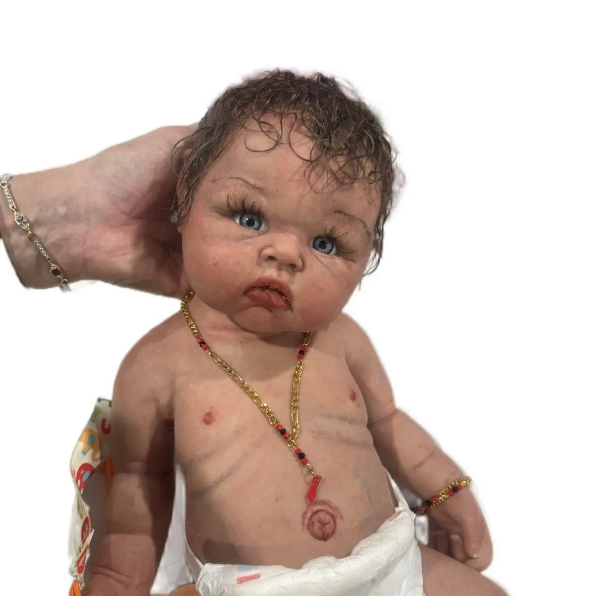 Solid Platinum Silicone Baby Girl 18” 8lbs. Fully Painted with Veins, Mottling, and Rooted Hair, Brows, and Eyelashes for Therapy and Play