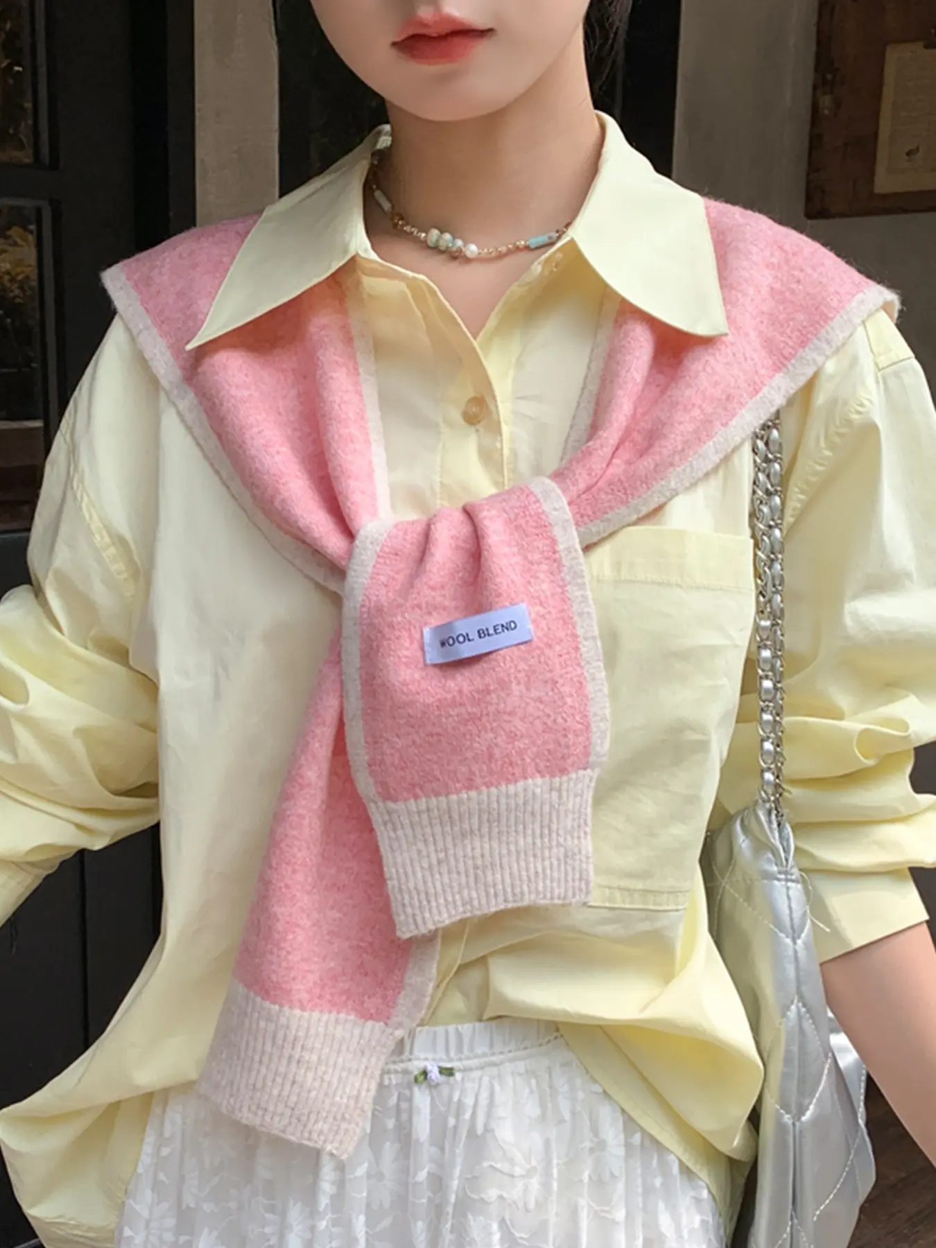 1pc Fashion Casual Knitted Shoulder Scarf Shawl High-end Versatile Multi-functional Women Color Blocked Casual Soft Shawl
