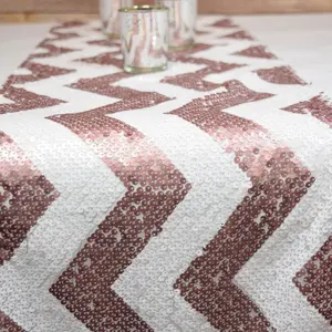 BLOWOUT Chevron Sequin Table Runner - Copper Pink & White (12 x 108)