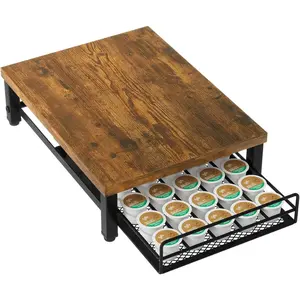 Wooden Coffee Pod Holder for K-Cup, 35 Capacity Capsule Pods Storage, Multi Coffee Pod Drawer, Home Kitchen Counter Coffee Bar Station Organizer, Brown