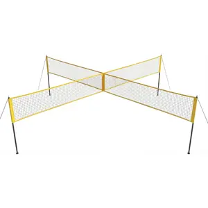 4 Square Volleyball Net for Backyard, 14 FT Wide 4-Way Volleyball Game Set with Adjustable Heights, Portable Training Net for Beach Lawn, Ideal for Family Fun Outdoor Games