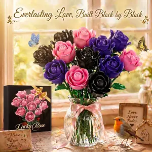 12-Stem Pink Rose Building Blocks Bouquet, Eternal Artificial Flowers for Adults Women – Romantic Gift for Valentine's Day Anniversary Christmas Mother's Day Gift outdoorfun