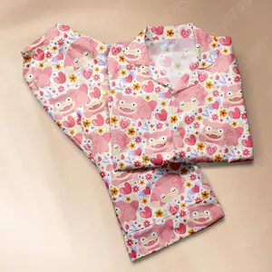Slowpoke Relaxed Pajama Set, Cozy Cosplay Shirt, Polyester Sleepwear Gift for Fans, Cute Anime Kawaii Loungewear