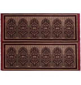 Long 12 Person Islamic Prayer Rug - Traditional Floral Red