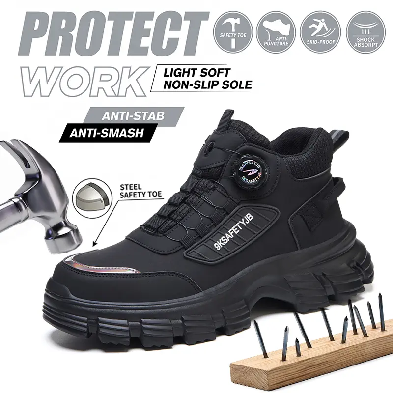 2026 Imported Fashion New Style Rotary Mid–High Top Steel Toe Waterproof Safety Shoes — Comfortable for Long Standing, puncture-resistant, impact-resistant, slip-resistant