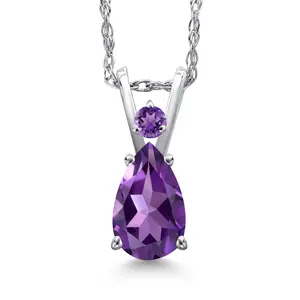Gem Stone King 14K White Gold Purple Amethyst Pendant Necklace for Women | 0.66 Cttw | Gemstone February Birthstone | Pear Shape 7X5MM | With 18 Inch Chain