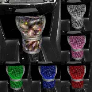 Bling Bling Car Shift Gear Cover Leather Auto Gear Shift Knob Cover Universal Crystal Rhinestones Car Accessories for Women