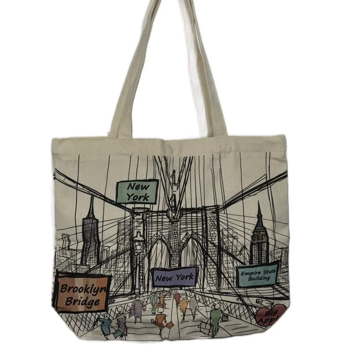 NYC Tote Bag New York City 100% Cotton Canvas Screenprinted (Black)