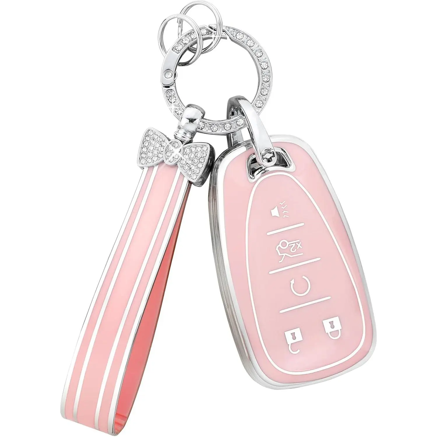 Key Fob Cover for Chevy Pink Soft TPU 5 Button Car Keys Case Shell Bling Keychain Accessories for Equinox Malibu Camaro Traverse Blazer Cruze LT Trailblazer Girly Women