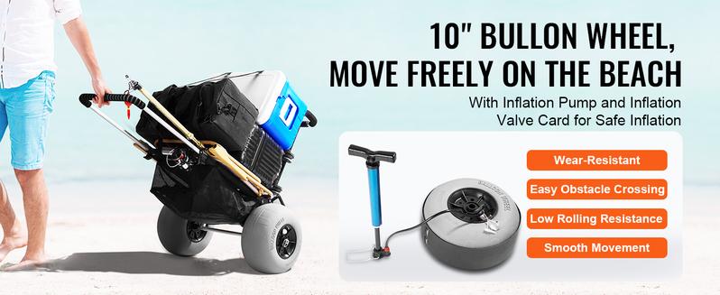 VEVOR Beach Dolly with Big Wheels for Sand, TikTokShopBlackFriday, 29.9" x 15.4" Cargo Deck, w/ 12" BIG Wheels, 165LBS Loading Capacity Folding Sand Cart & 27" to 44.7" Adjustable Height, Heavy Duty Cart for Beach VEVOR Super Brand Day