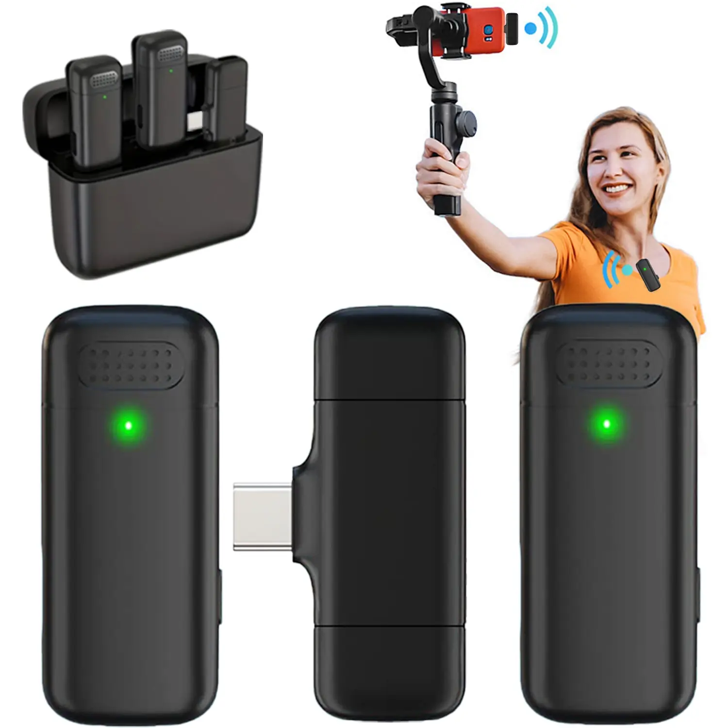 Wireless Lavalier Microphone, Rechargeable Cordless Omnidirectional Condenser Mic, Ideal for Video Recording, Teaching, Interviews