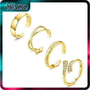 ORAZIO Gold Toe Rings for Women 14K Gold Filled Adjustable Open Band Set Include CZ Hug Rings Summer Beach Foot Jewelry