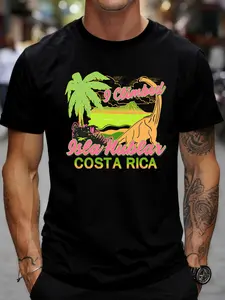 Fluo Glow Dinosaur Print Tee, Summer Outdoor Fitness & Commute Wear, Casual Loose Fit Short Top for Dates & Sports Events