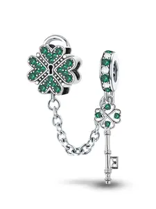 New Style Original Silver Color Charm DIY Beads with U-shaped Lucky Clover Colorful Lush Cute Cactus Hanging Beads U-shaped Clover Key Lock Safety Chain Perfect Choice for Female DIY Jewelry Adorable Ideal for Garden Parties Summer Events