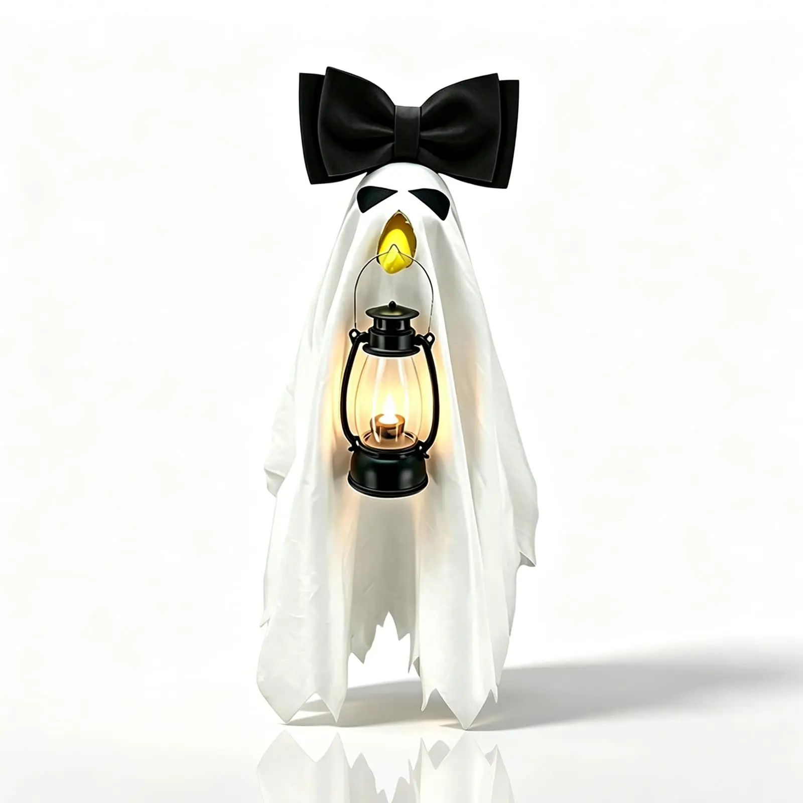Halloween Porch Goose Outfit with Ghost Bow & Mini Lanterns, Goose Halloween Outfit for Yard Garden Statue, 23 Inch, Fall Outdoor Decor for Patio Porch