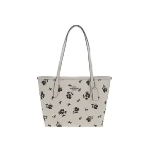 COACH City 24 Floral Logo Tote Bag in PVC and Leather with Silver Hardware for Women