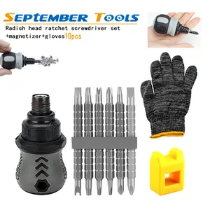 10pcs Mini Ratcheting Multi-Bit Screwdriver Kit, Quick Change Magnetic Bits, Magnetic Tips, Hand Tool for Home Repair,summervibes
