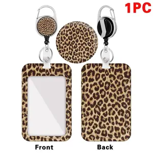 Leopard Print Badge Holder with Retractable Reel,  1 Count  Vertical Card Protector Cover Case, Ideal for Nurses, Doctors, Teachers, Women in Office, Badge Reels Retractable