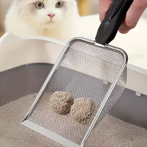 Stainless Steel Cat Litter Scoop Leak Proof Fine Mesh Pet Litter Shovel with Long Handle Durable Sifter for Efficient Filtration Featuring a Non Stick Surface and Non Slip Grip