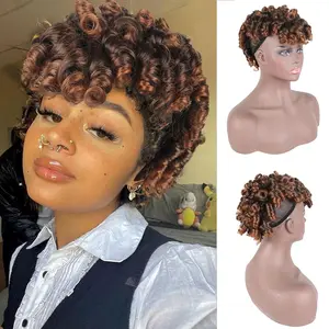 Short Mohawk Wig Clip  Hair Extensions for Black Women Cute and Curly Mohawks, Kinky Curly Afro Faux Hawk Clip in Hair Pieces for Women with Thinning Hair Brown Hawks Wig with Bangs (1B/30)