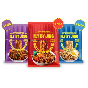Fly By Jing Instant Noodles Variety Pack 18 Pack – 3 Flavors: Chili Crisp, Sweet + Spicy & Roasted Garlic – Savory, Mild to Spicy, Vegan & Non-GMO