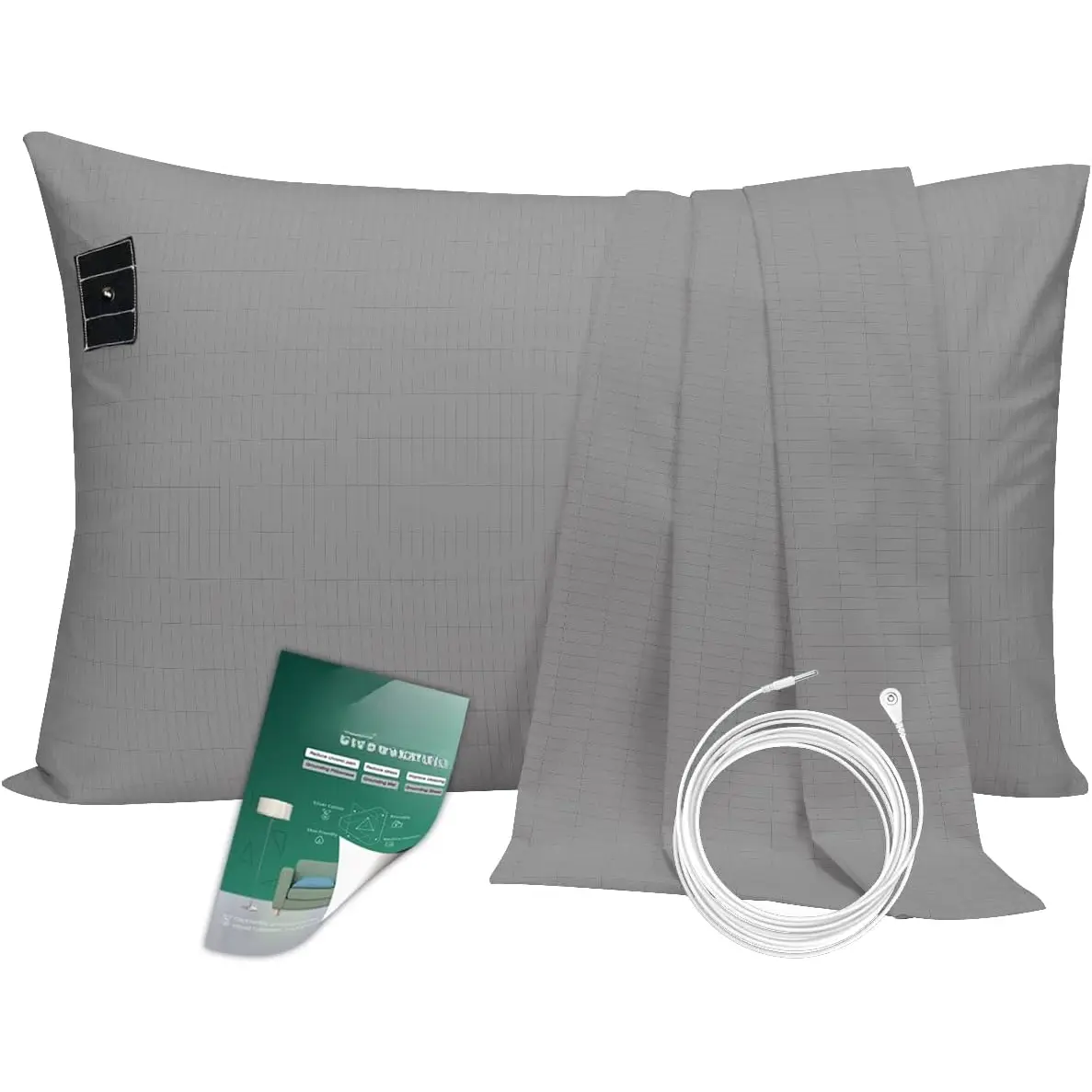 Grounding Pillowcase  Conductive Grounding Mat for Bed with 15ft Grounding Cord  Cotton Improve Sleep Gray 20x30in