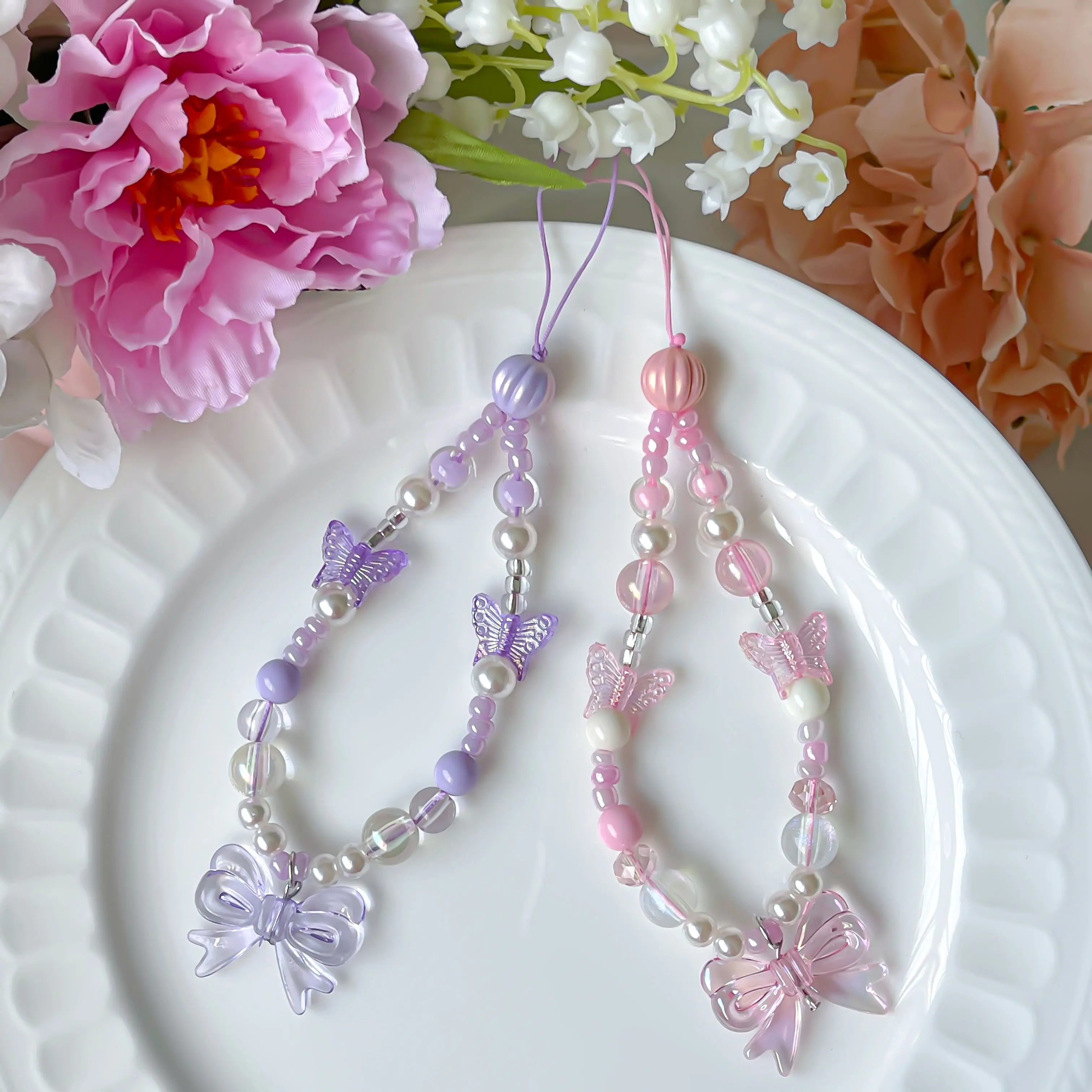 Cute Bow Tie Phone Charm , Trendy Phone Charm Strap, Pink/Purple Kpop keychain, Y2K Fashion, party favor, gift for her