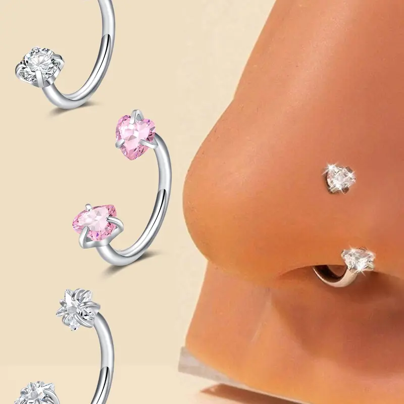 Trendy Versatile Stainless Steel CZ-Inlaid Nose Rings Set for Women and Men, Fashion Body Jewelry for Parties and Everyday Wear, Exquisite Jewelry Gift, Nose Piercing Jewelry, Piercings Jewelry