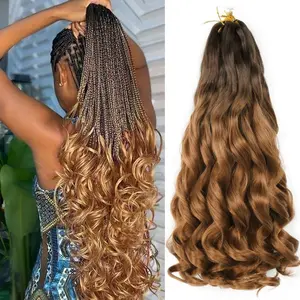 French Curl Braiding Hair 24 inch 6 Packs Loose Wave Bouncy Braiding Hair Pre Stretched 100/pack Yaki Curly Crochet Hair for Black Women Hair Extensions(24 inch(pack of 6),4/30)