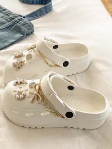 2026 New Korean Style Soft Hole Shoes for Women, Eva Outer Wear Thick Sole Height Increase, Comfortable Beach Sandals, Daily Commute Versatile, Half Strap Slippers