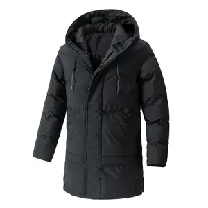 Winter Hooded Casual Fleece Men's Long Coat Warm Cotton Jacket Couple Winter Clothes Cotton Coats Top Outerwear Black Menswear Gamis Beige Stylish Matching western clothing