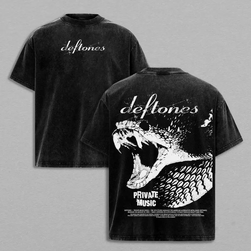 Deftones Private Music Snake Graphic Vintage Wash Heavyweight T-Shirt | Retro Goth Grunge Metal Band Oversized Streetwear Tee | 100% Premium Cotton Aesthetic Music Lover Gift