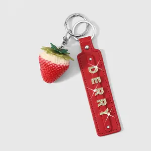 1 piece vintage fashion versatile multi-color sequin leather rhinestone letter lace strawberry star cherry bow DIY keychain bag charm suitable for sisters best friends couples everyday wear holiday gift