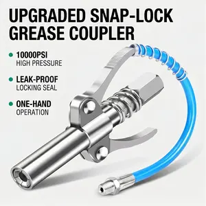 Lock and Lube Grease Gun Coupler, Strong Locking & Quick Release Grease Gun Tips Ends Couplers Needle Tip, Compatible with All Grease Guns 1/8" NPT Fittings, Rated 10000 PSI