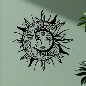 Sun and Moon Metal Western Wall Art - Mysterious Symbols, Suitable for Home and Outdoor Decoration, Romantic Valentine's Day or Birthday Gifts, Country Style, Indoor/Courtyard Hanging, Perfect Room Decoration