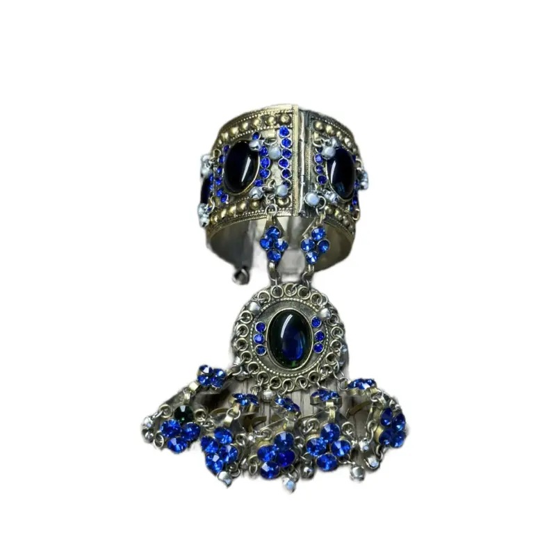 Fancy Afghani Bracelet - One Piece Afghan Design with Blue Stones from Afghanistan