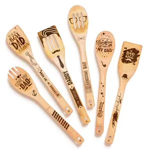 Riveira Wooden Spoons for Cooking Bamboo Utensil Set - Fathers Cooking Gifts for Dad