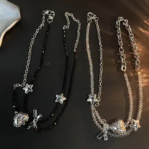 Fashion metal chain mobile phone lanyard crossbody can carry heart star crystal mobile phone chain versatile phone case chain rope Phone Charms Phone Accessories