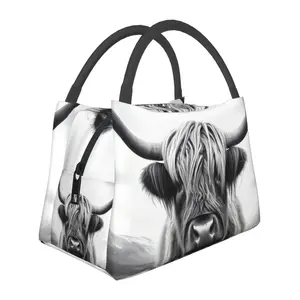 Lunch box, lunch bag, reusable portable insulation bag, insulation bag,Consuming cattle pattern, suitable for outdoor camping, work, school, fitness