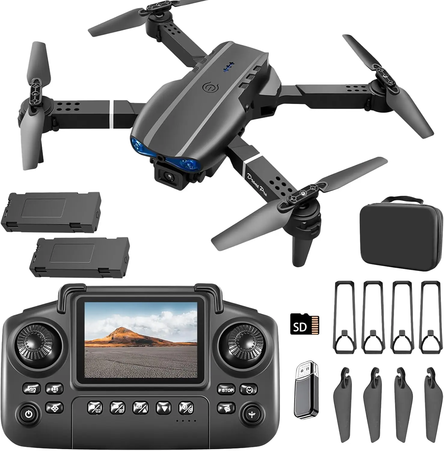 E99 Pro Foldable Drone with Dual 4K HD Cameras for Adults & Teens, FPV Live Video, Wind Resistant, 3 Speed Modes, 1-Key Start, 360° Flips, 1800mAh Batteries, Carrying Case