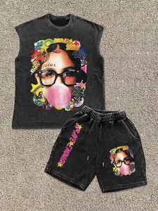 Men's Star & Letter Print Tank Top & Shorts Two-Piece Set, Regular Fit Casual Street Sleeveless Top & Shorts for Daily Wear, Men's Clothing for All Seasons, Cotton