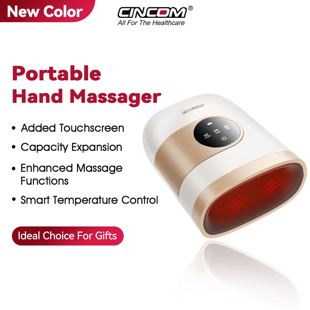 CINCOM White Gold New Hand Massager, Rechargeable with Adjustable Comfort Settings, Soothing Warmth, User-Friendly Display—Perfect for Relaxation and an Ideal Gift for Loved Ones,dorm essentials