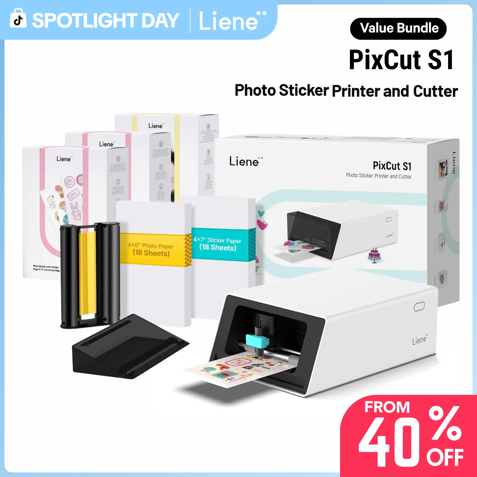 Liene PixCut S1 All-in-One Color Sticker Printer & Cutting Machine, Sticker Maker for DIY Crafts, Custom Labels & Gifts, Thermal Dye-Sublimation Photo Printer, 300 DPI, Color Label Maker, Precise AI Auto-Cutting, Back to School, Dorm Decor