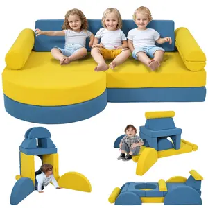 "Parents, THIS is genius!  14-piece convertible foam couch—toddlers play, sit, nap and it’s yellow! Modular magic for boys & girls. Worth every penny—get yours! "