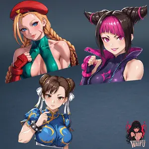 Street Fighter WAIFU Peekers Stickers - Chun-li, Cammy, Juri - Pack of 3